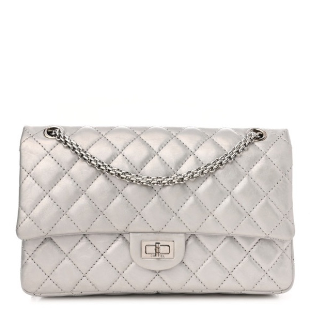 Authentic CHANEL 2.55 Reissue 226 Flap Silver Bag.